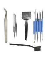 Pinça Reta Ponta Fina 125MM - HK-14 + Pinça Curva 125MM - HK-15 + Pincel ESD HK-218 + Escova HK-212 ESD + Conjunto de Assistentes para Soldagem HK-151